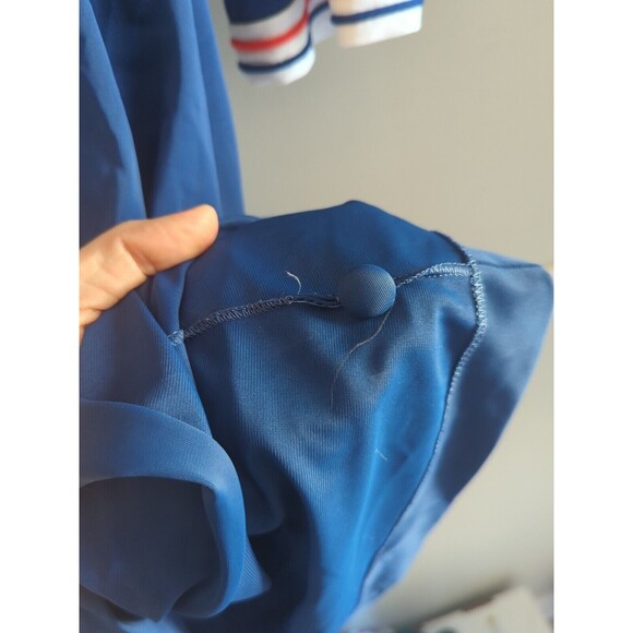 Vintage Lorraine Women's M Navy Blue White Striped Button Up Collared Midi Robe - Picture 8 of 11